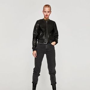 Zara TRF Faux Leather Bomber Jacket (Size M)
